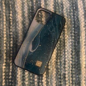 Blue Marble Glitter iPhone 12/12 pro Case with Gold Accents